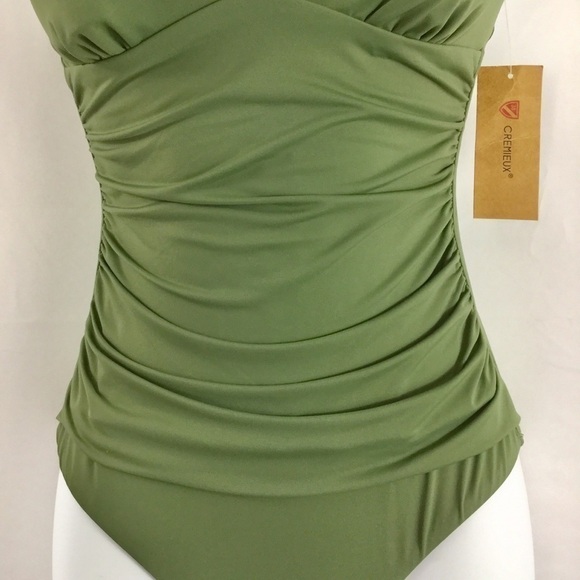 𝅺cremieux Solid Olive Ruched One Piece Swimsuit NWT - Picture 5 of 8